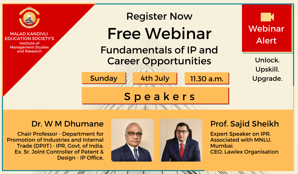 Webinar on Fundamentals of IP and career opportunities by MKES ISMR, Mumbai