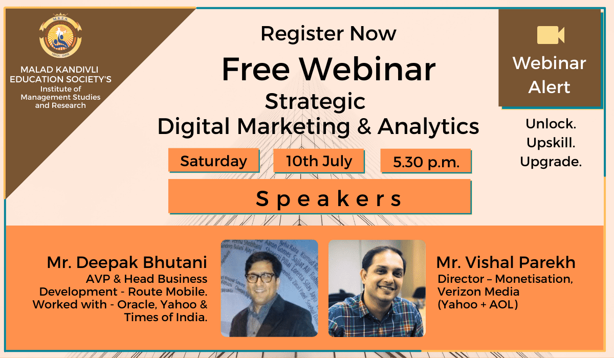 Webinar on Strategic Digital Marketing Analytics conducted at MKES ISMR, Mumbai