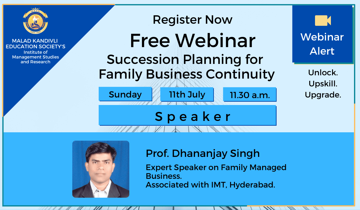 Webinar on Succession Planning for Family Business continuity at MKES ISMR, Mumbai